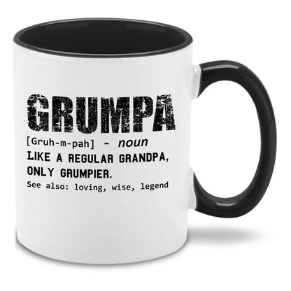 Grumpa Definition Tea Black Handle Funny Grandpa Humor Design Novelty for Grandpa | Ceramic Coffee Mug | Father's Day Gift | Stylish Printed Design | Tea & Coffee Cup | 11oz | Black Two-Tone Design