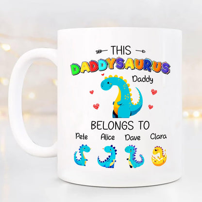 This Daddysaurus Belongs To 4 Kids White | Ceramic Coffee Mug | Father's Day Gift | Stylish Printed Design | Tea & Coffee Cup | 11oz