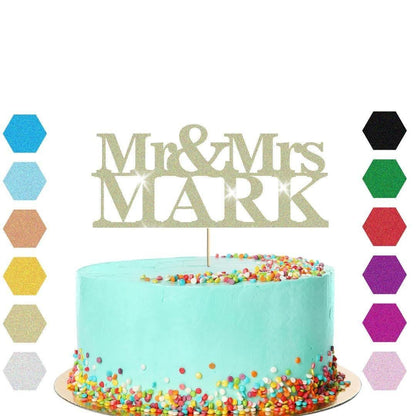 Personalised Glitter Cake Topper: Mr & Mrs, Anniversary, Wedding
