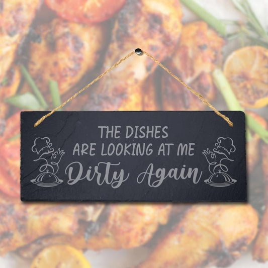 Dishes Are Dirty Laser Engraved Hanging Slate Kitchen Home Funny Plaque Sign