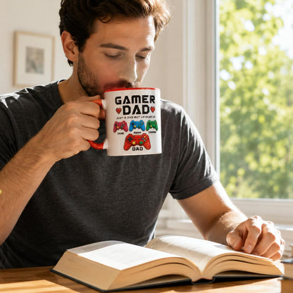 3D Personalized Gamer Dad | Ceramic Coffee Mug | Father's Day Gift | Stylish Printed Design | Tea & Coffee Cup | 11oz | Black Two-Tone Design