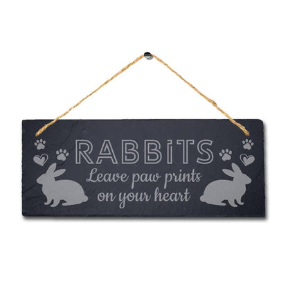 Rabbits Leave Paw Prints On Your Heart Hanging Slate Rabbit Bunny Plaque Sign