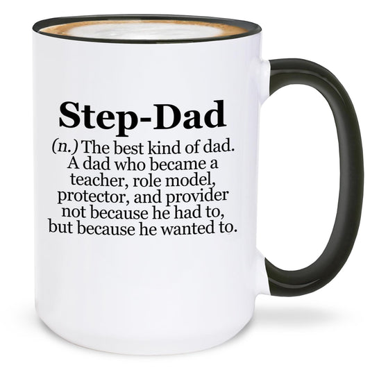 Step Dad Definition Funny Stepdad Quote Design for Stepdad Holiday from Kids Family | Ceramic Coffee Mug | Father's Day Gift | Stylish Printed Design | Tea & Coffee Cup | 11oz | Black Two-Tone Design