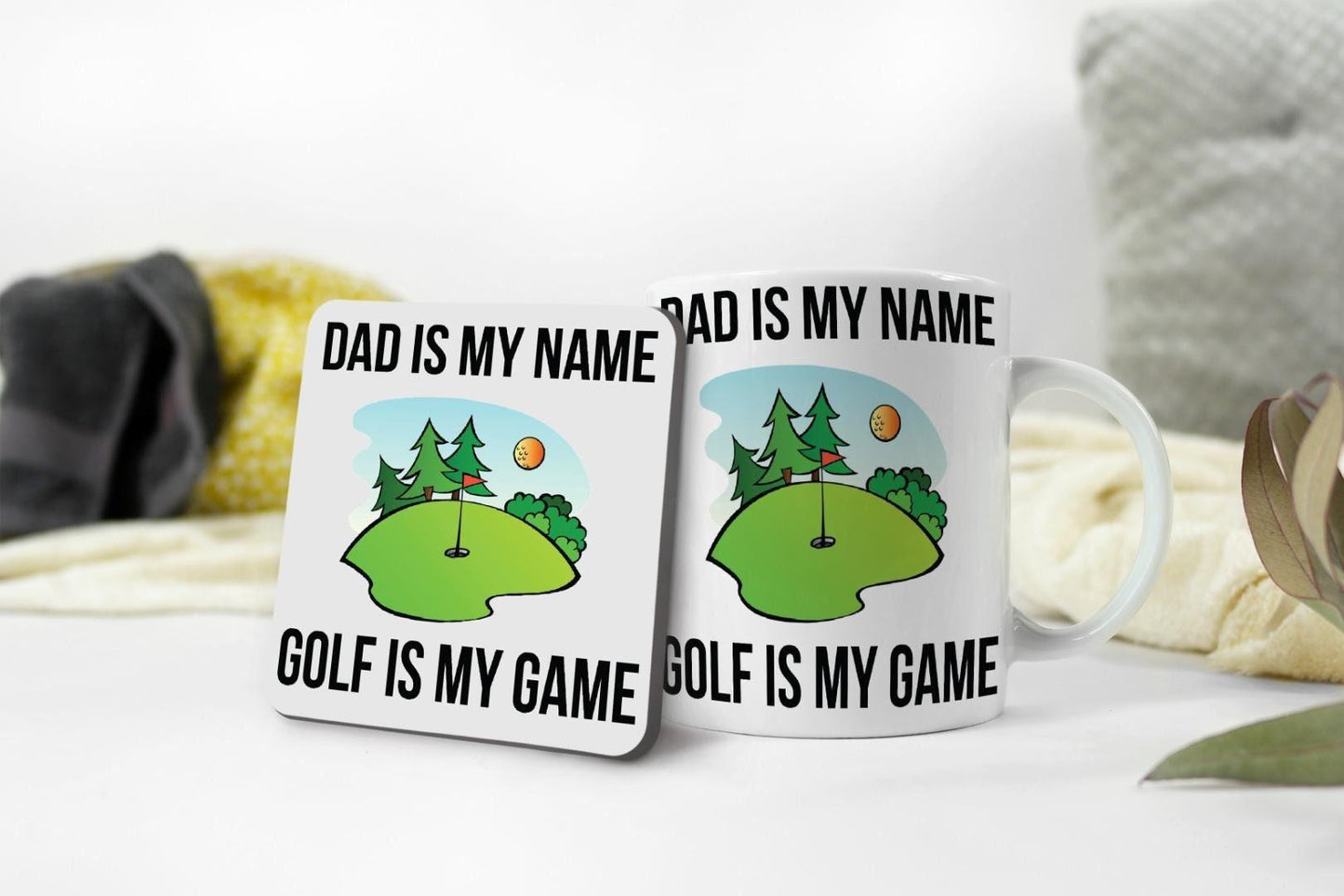 Dad Is My Name Mug & Coaster Set Daddy Granddad Birthday Fathers Day Tea Gift