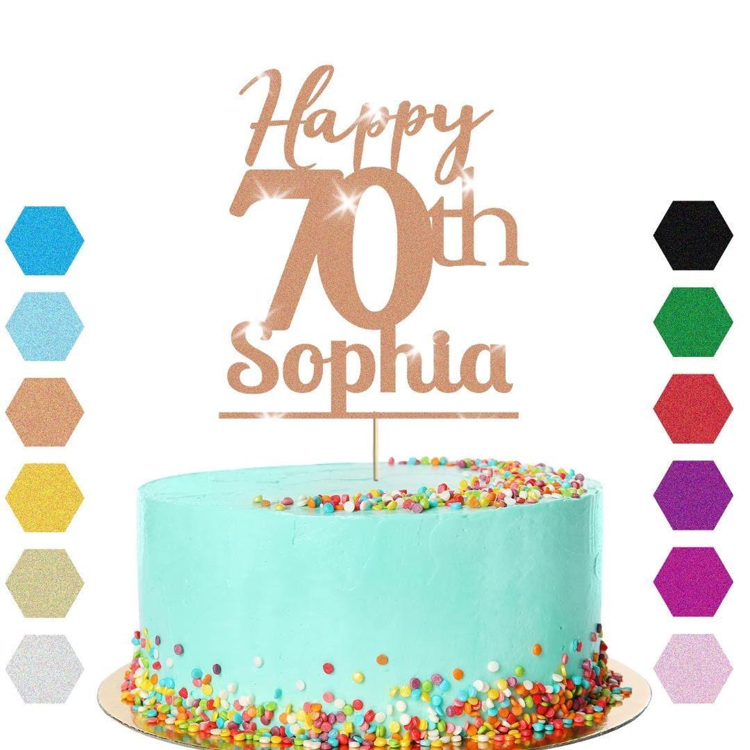 Personalised Name 70th Birthday Glitter Cake Topper Party Cake Decoration Gift