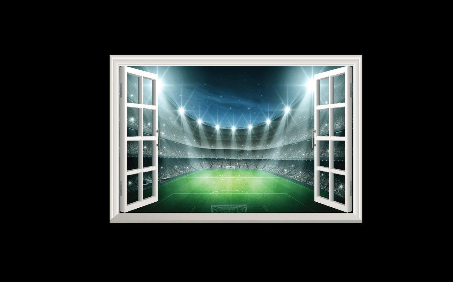 Football Stadium 3D Window View Wall Decal: Sports Bedroom Mural