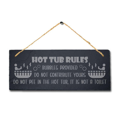Hot Tub Rules Bubble Provided Humorous Engraved Hanging Slate Pool Plaque Sign