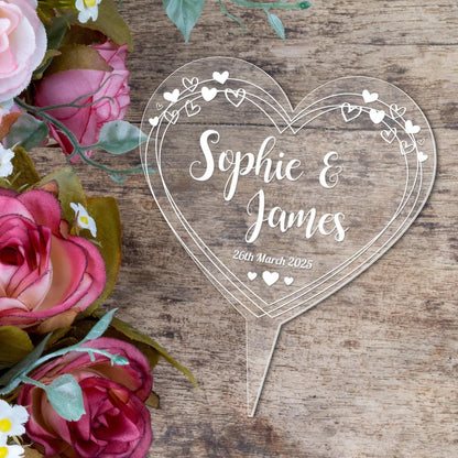Personalised Wedding Cake Topper Engraved Acrylic Heart Decoration Gift Any Names