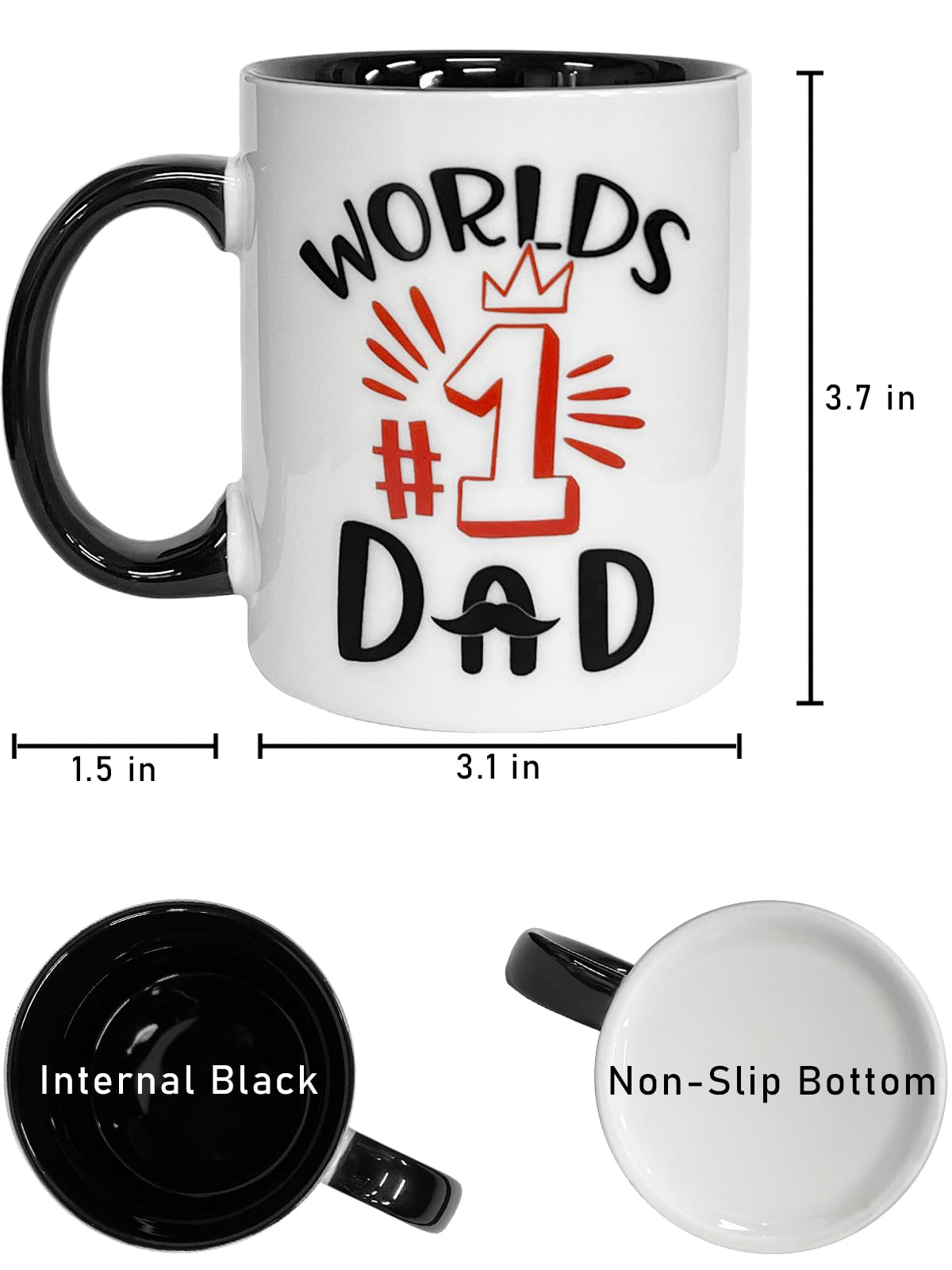 #1 Dad | Ceramic Coffee Mug | Father's Day Gift | Stylish Printed Design | Tea & Coffee Cup | 11oz | Black Two-Tone Design