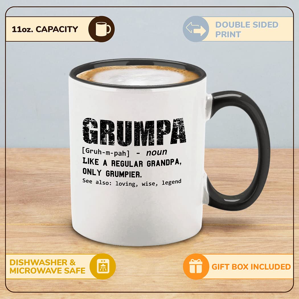 Grumpa Definition Tea Black Handle Funny Grandpa Humor Design Novelty for Grandpa | Ceramic Coffee Mug | Father's Day Gift | Stylish Printed Design | Tea & Coffee Cup | 11oz | Black Two-Tone Design