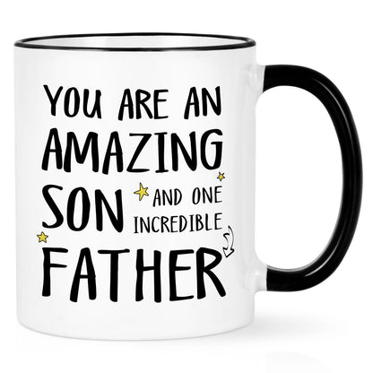 for Son from Mom & Dad | Ceramic Coffee Mug | Father's Day Gift | Stylish Printed Design | Tea & Coffee Cup | 11oz | Black Two-Tone Design