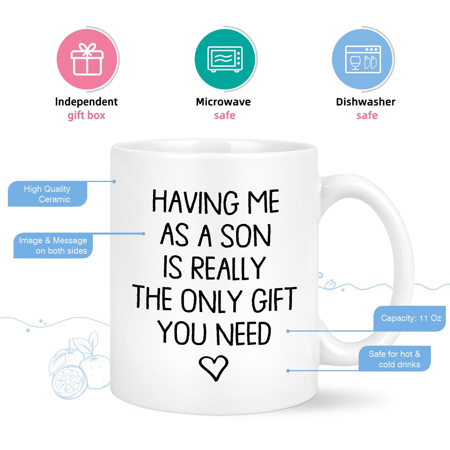 for Mom from Son | Ceramic Coffee Mug | Father's Day Gift | Stylish Printed Design | Tea & Coffee Cup | 11oz