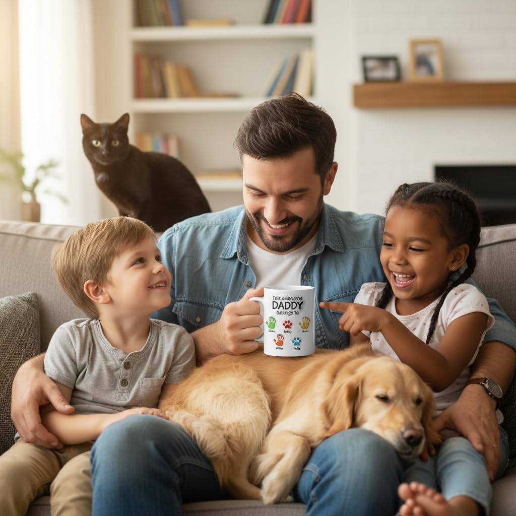Custom Dad with Kids Names | Ceramic Coffee Mug | Father's Day Gift | Stylish Printed Design | Tea & Coffee Cup | 11oz