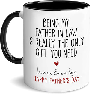 Funny Father In Law Personalized Name | Ceramic Coffee Mug | Father's Day Gift | Stylish Printed Design | Tea & Coffee Cup | 11oz | Black Two-Tone Design