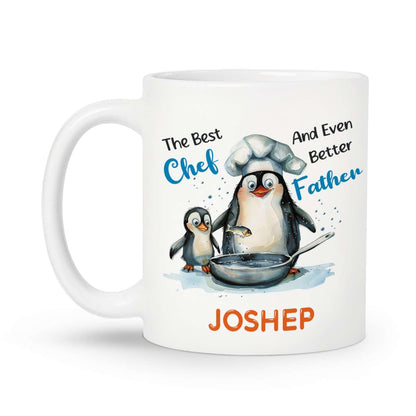 Custom Penguin Chef With Son White | Ceramic Coffee Mug | Father's Day Gift | Stylish Printed Design | Tea & Coffee Cup | 11oz
