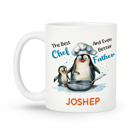 Custom Penguin Chef With Son White | Ceramic Coffee Mug | Father's Day Gift | Stylish Printed Design | Tea & Coffee Cup | 11oz