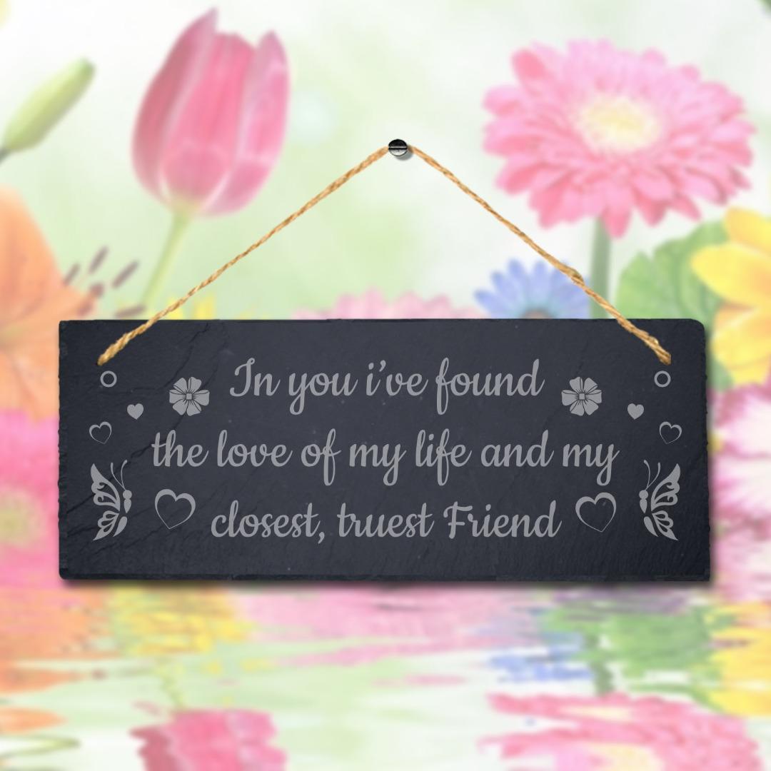 Love Best Friends Laser Engraved Hanging Slate Friendship Birthday Plaque Sign