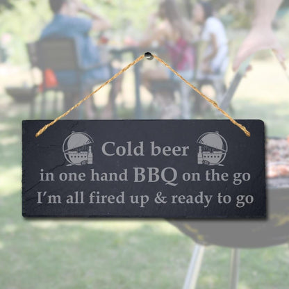 Cold Beer One Hand Bbq Laser Engraved Hanging Slate Party Home Decor Plaque Sign