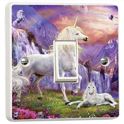 Fantasy Unicorn Land Light Switch Sticker Cover Vinyl Skin Wall Decal Decor