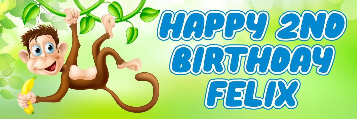 2 Personalised Little Monkey Birthday Party Celebration Banner Decoration Poster