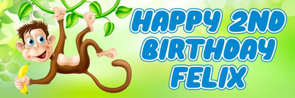2 Personalised Little Monkey Birthday Party Celebration Banner Decoration Poster
