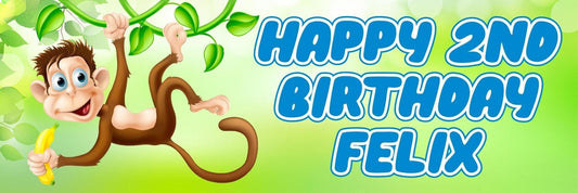 2 Personalised Little Monkey Birthday Party Celebration Banner Decoration Poster