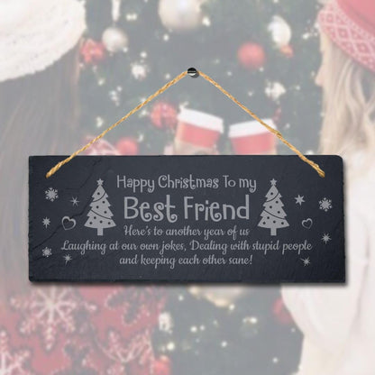 Happy Christmas To Best Friend Hanging Slate Friendship Day Gift Art Plaque Sign
