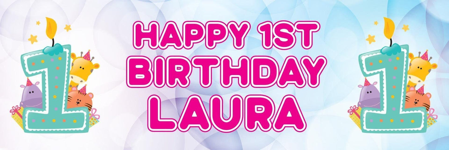 2 Personalised 1st Birthday Candle Party Celebration Banners Decoration Posters