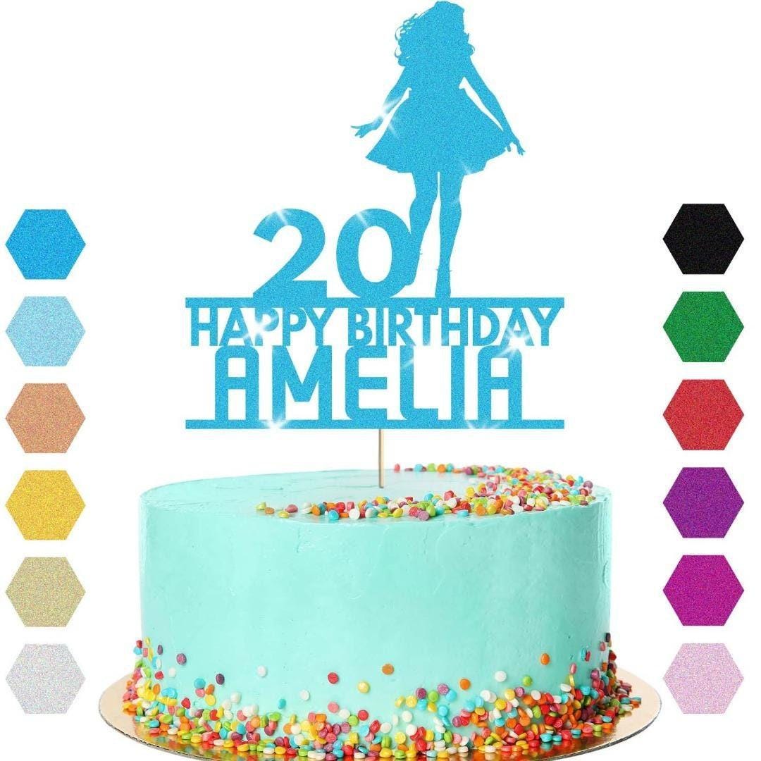 Personalised Glitter Lady Cake Topper: Any Name & Age