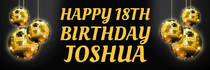 2 Personalised Disco Ball Birthday Party Celebration Banners Decoration Posters