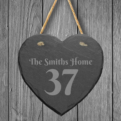 Personalised Slate Stone Hanging Heart House Number Name Door Sign Plaque