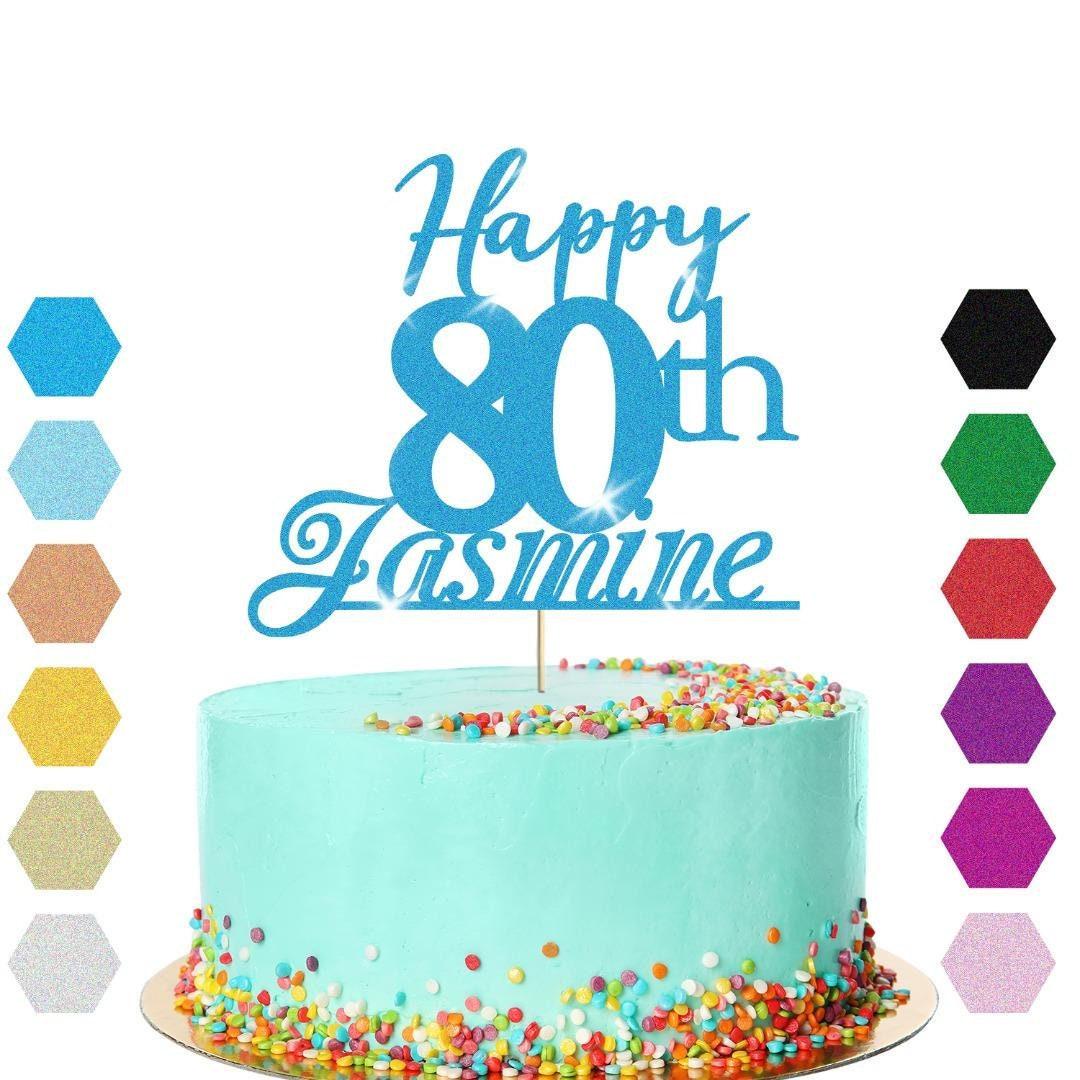 Personalised Name 80th Birthday Glitter Cake Topper Party Cake Decoration Gift