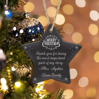 Personalised Star Hanging Christmas Bauble Teacher Ornament Custom Name Xmas Keepsake Gift