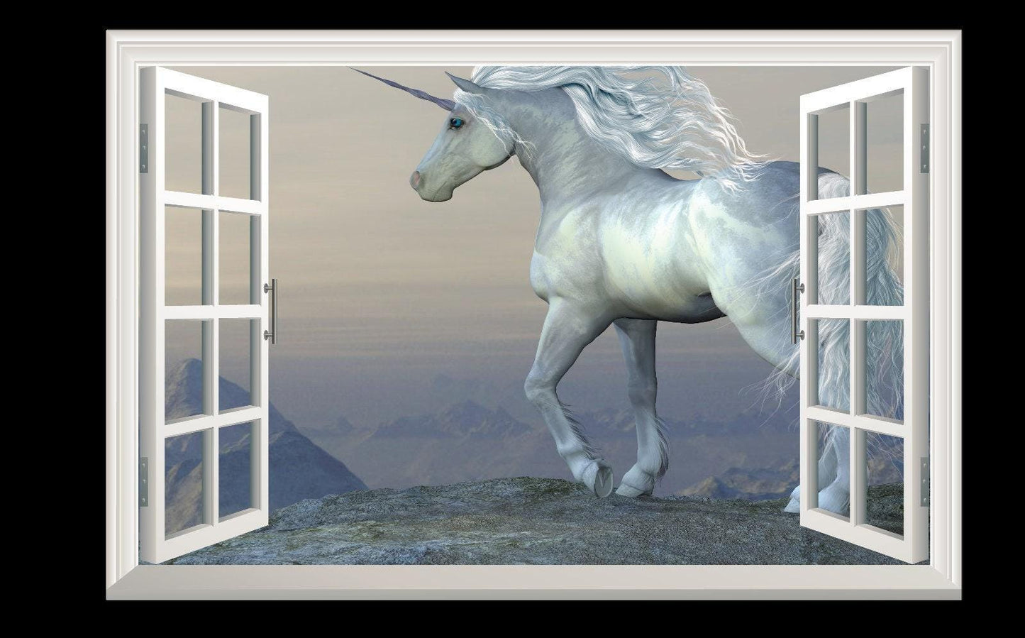 Unicorn Window View Wall Decal: Fantasy Mural for Girls Room