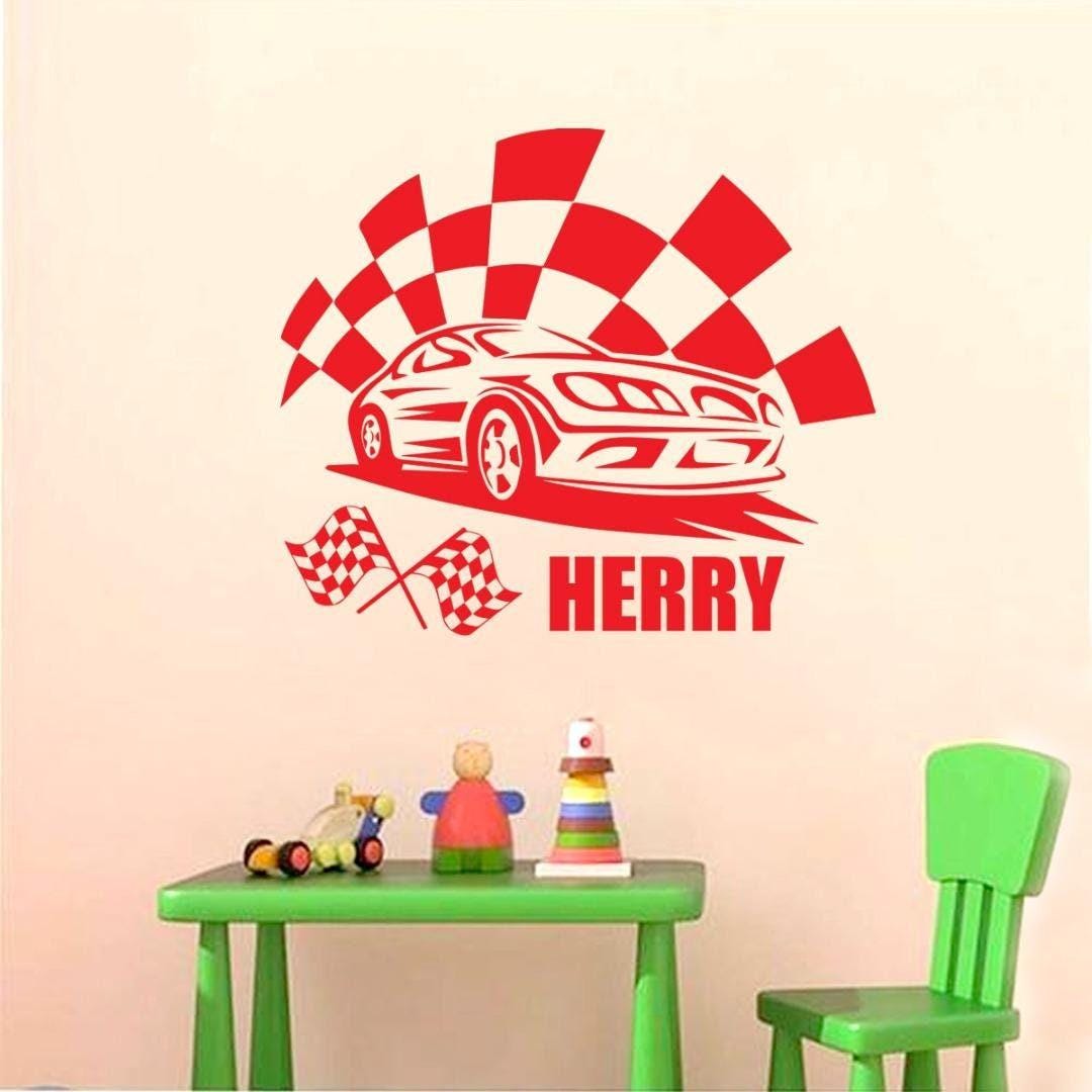 Personalised Car Wall Sticker Name Vinyl Decal Boys Kids Nursery Bedroom