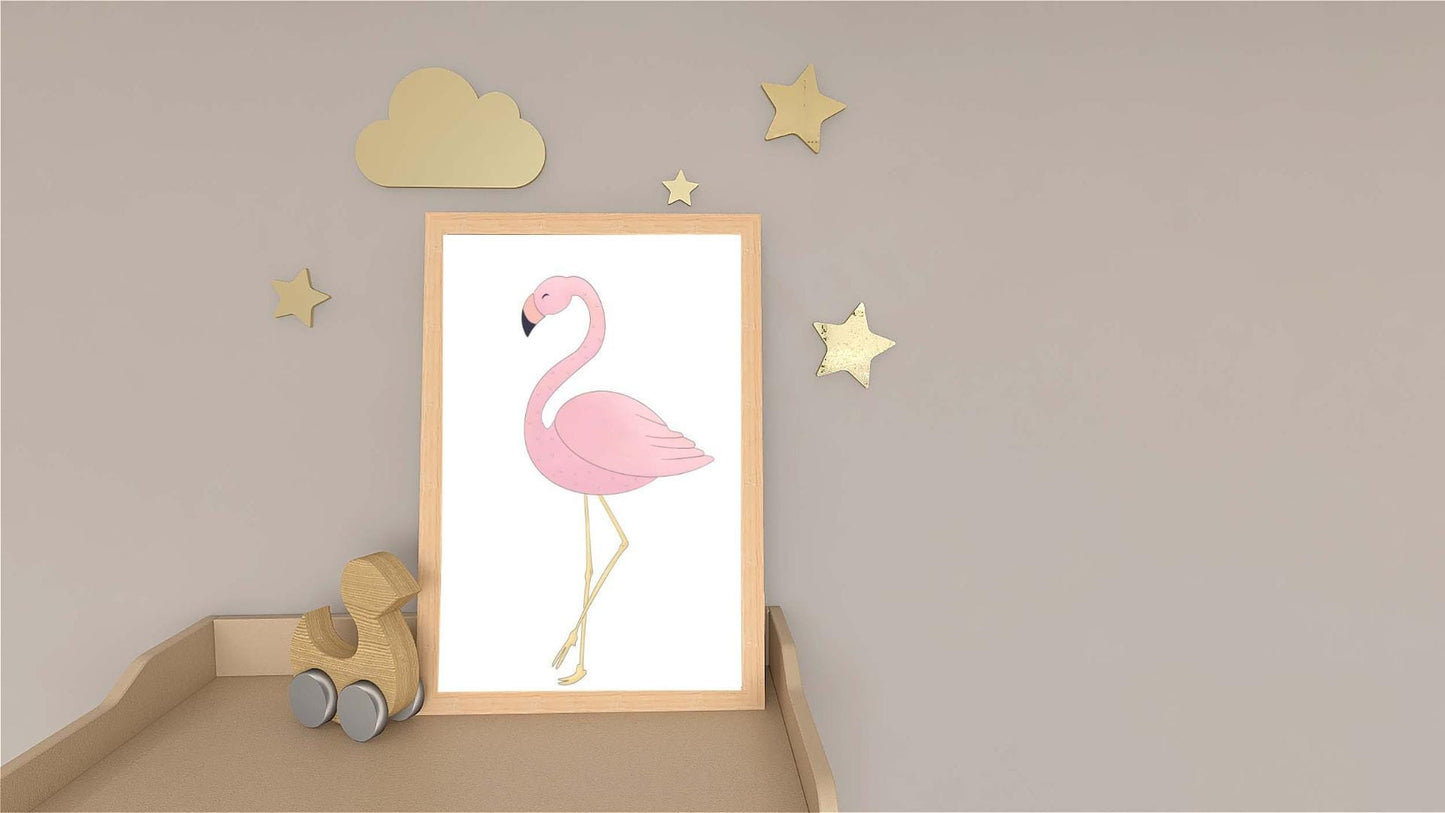 Flamingo Kids Bedroom Watercolour Hand Painted Effect Nursery Wall Art Poster