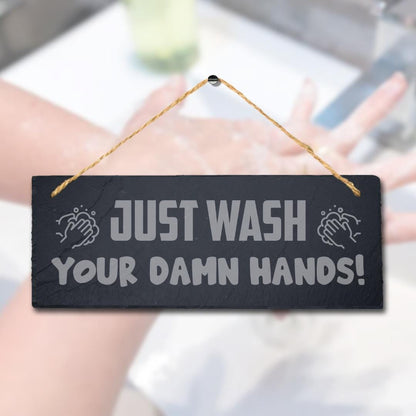 Wash Hands Hanging Slate Sign Engraved Plaque Toilet Restroom Washroom Home Gift