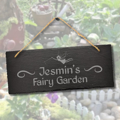 Personalised Name Fairy Garden Engraved Hanging Slate Gardening Gift Plaque Sign