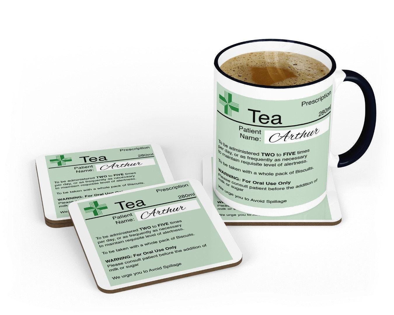 Personalised Prescription Mug & Coaster Set: Novelty Tea Coffee Gift