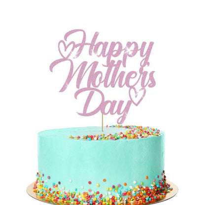 Happy Mothers Day Glitter Cake Topper Hearts Design Birthday Decoration