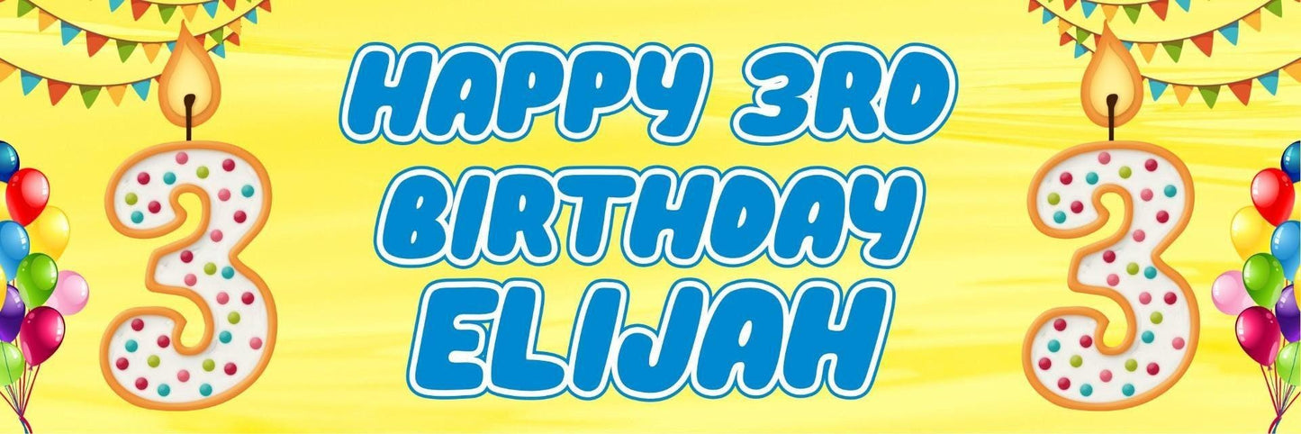 2 Personalised 3rd Birthday Celebration Banners Decoration Posters For Kids Customisable With Name