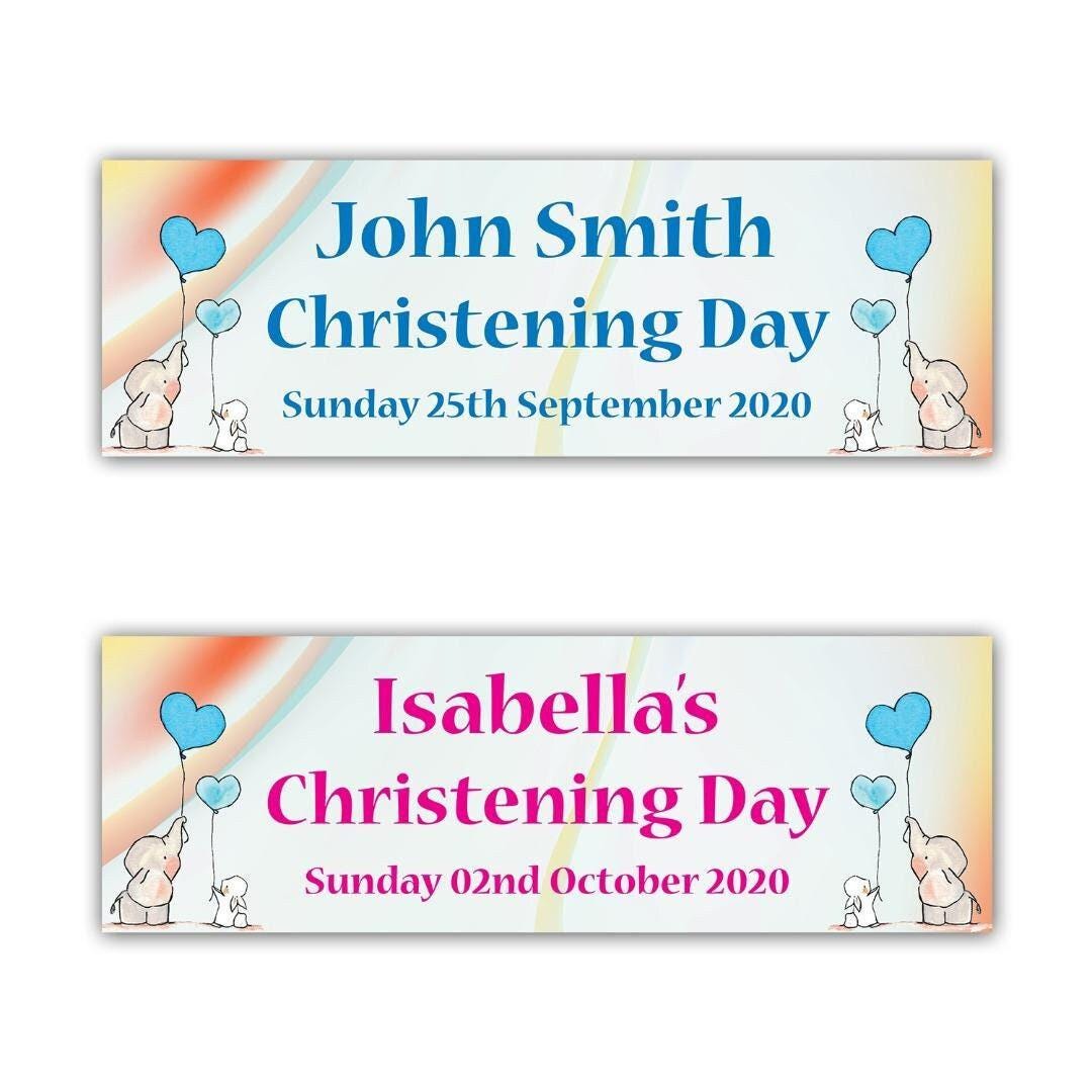 2 Personalised Elephant Christening Party Celebration Banners Decoration Posters