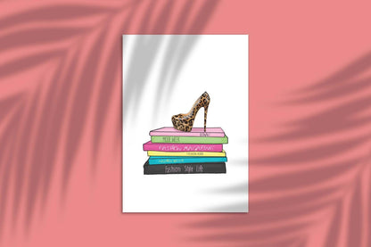 Leopard Heel Shoes Books Girls Bedroom Fashion Wall Art Home Decor Print Poster