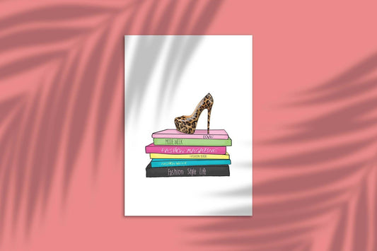 Leopard Heel Shoes Books Girls Bedroom Fashion Wall Art Home Decor Print Poster