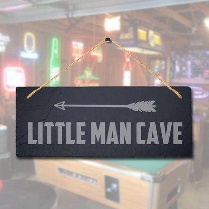 Little Man Cave Right Way Arrow Engraved Hanging Slate Home Cave Plaque Sign