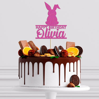 Personalised Glitter Rabbit Birthday Cake Topper: Kids Party Decoration
