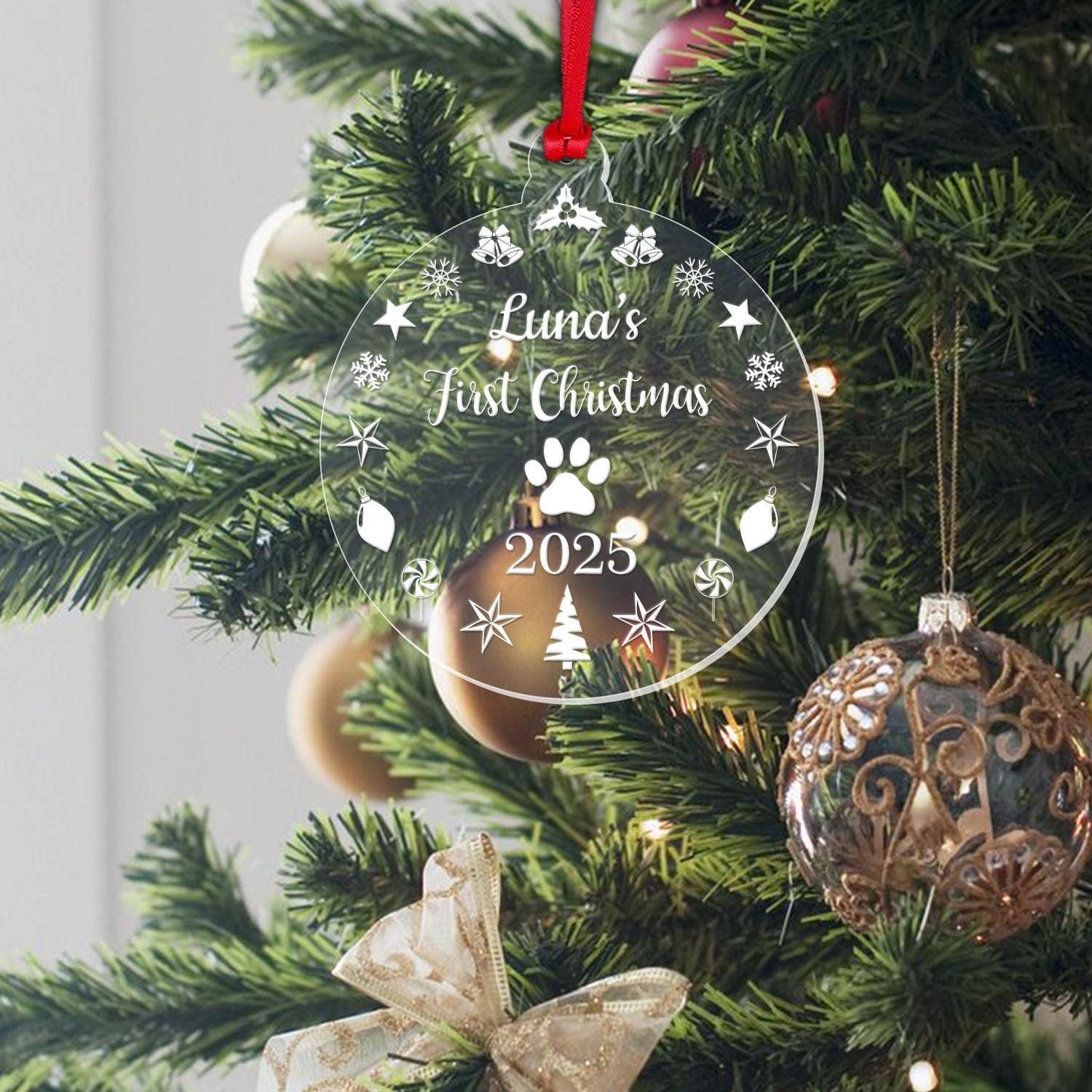 Personalised First Christmas Bauble Cat Dog Pet 1st Xmas Tree Decoration Gift