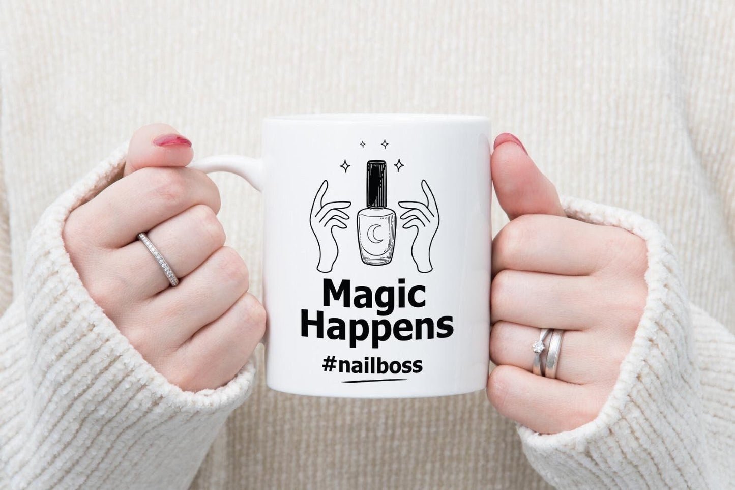 Magic Happens Mug & Coaster Set Girls Nail Artist Christmas Birthday Coffee Gift