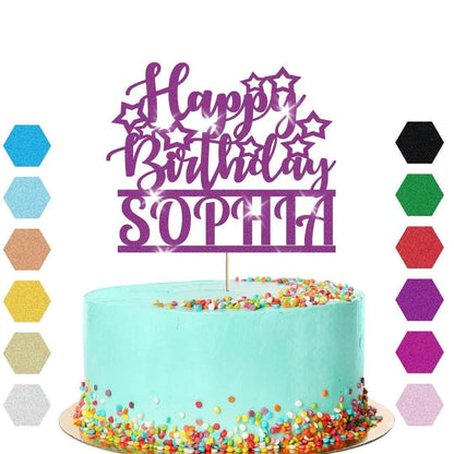 Personalised Glitter Happy Birthday Cake Topper Party Cake Age & Name Decoration