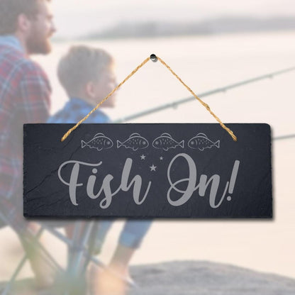Fish In The Sea Laser Engraved Hanging Slate Fishing Reel Ocean Plaque Sign